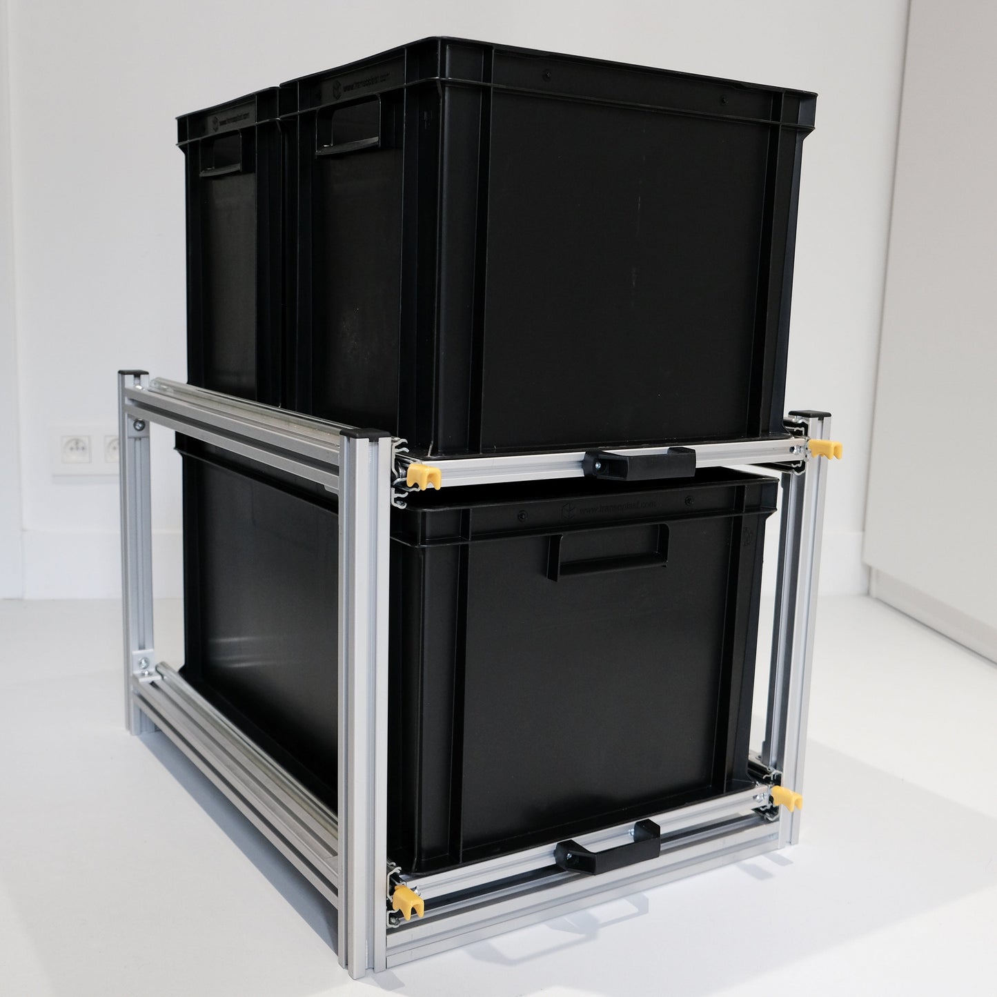 Dubbele aluminium schuifmodule met euronorm bakken