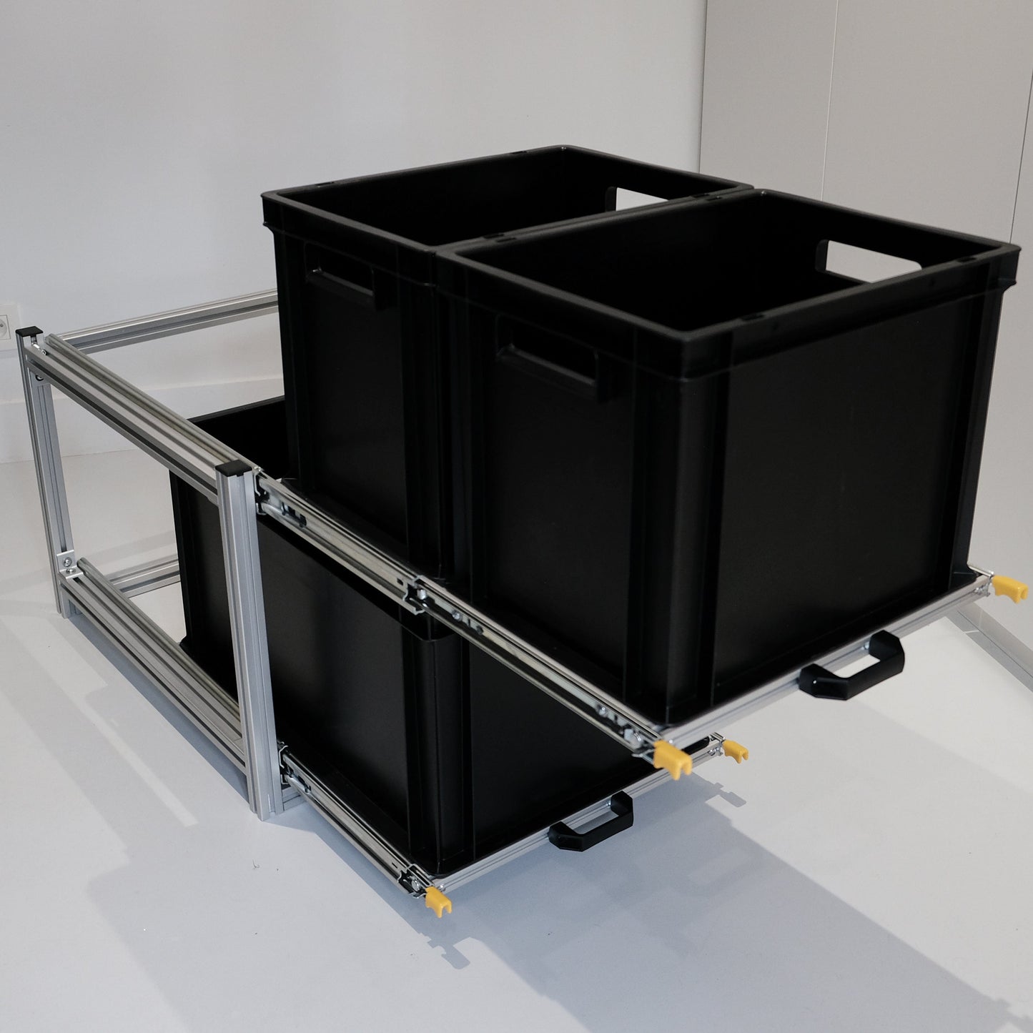 Dubbele aluminium schuifmodule met euronorm bakken