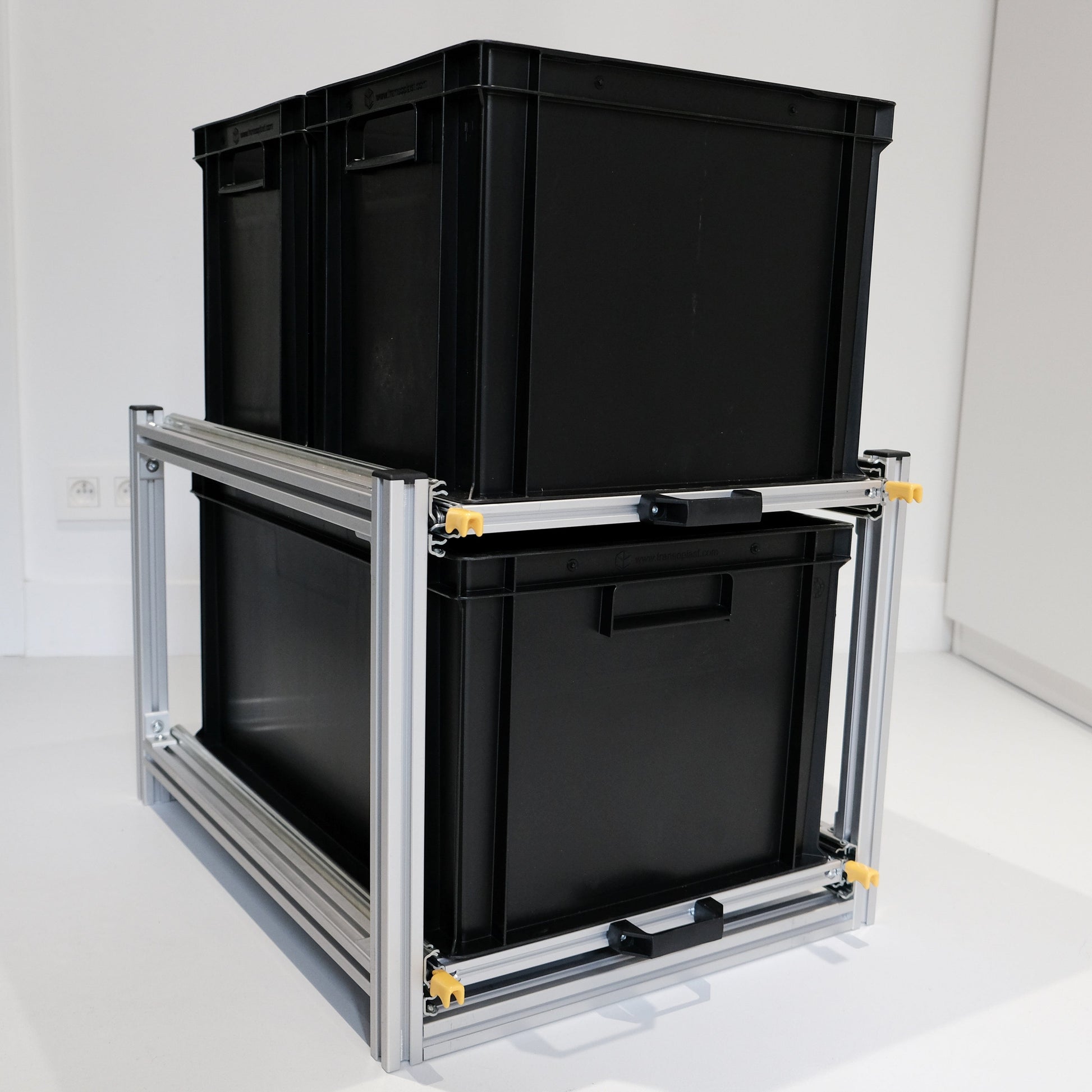 Dubbele aluminium schuifmodule met euronorm bakken 